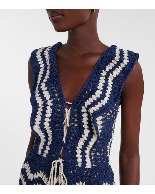 Anna Kosturova Blue Melissa Crochet Cotton Minidress