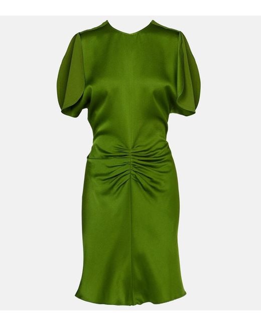 Victoria Beckham Green Ruched Crepe Minidress