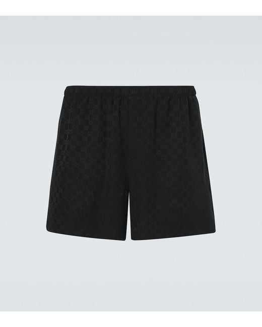 Gucci Black Gg Silk Jacquard Shorts for men