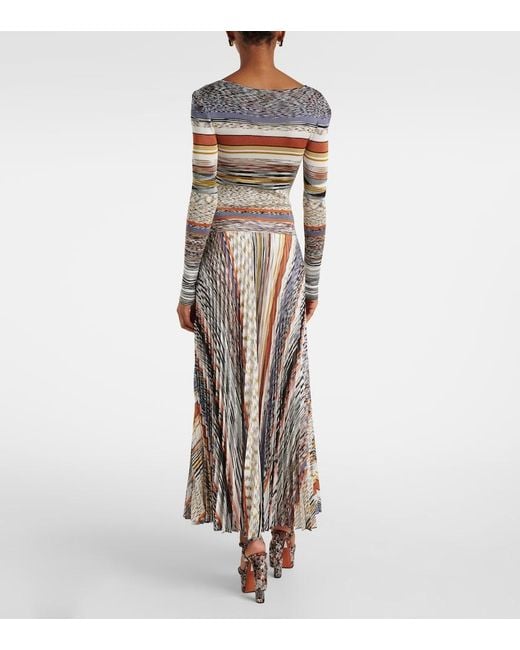 Missoni Multicolor Knitted Pleated Striped Maxi Dress