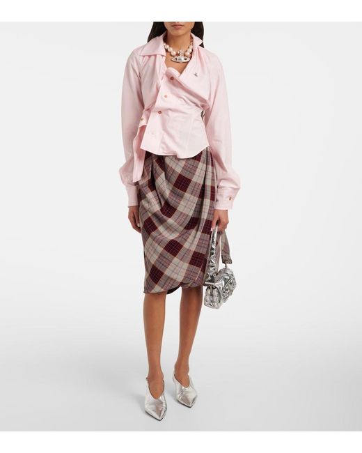 Vivienne Westwood Pink Orb Gathered Asymmetric Cotton Shirt