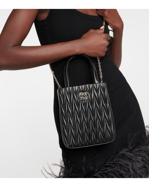 Miu Miu Black Matelasse Leather Tote Bag