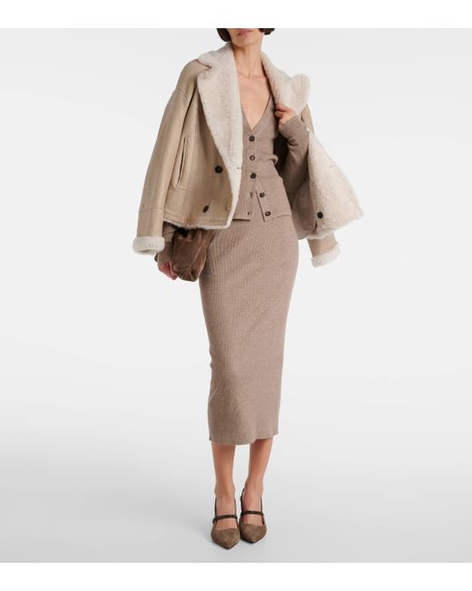 Brunello Cucinelli Brown Knitted Midi Skirt