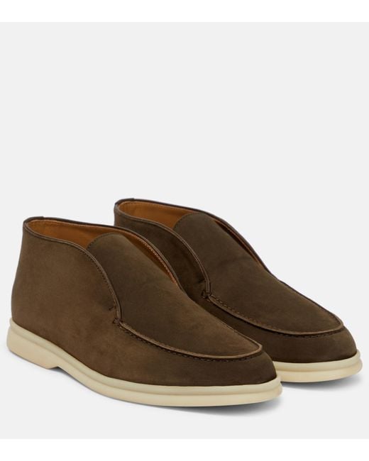 Loro Piana Brown Open Walk Suede Ankle Boots