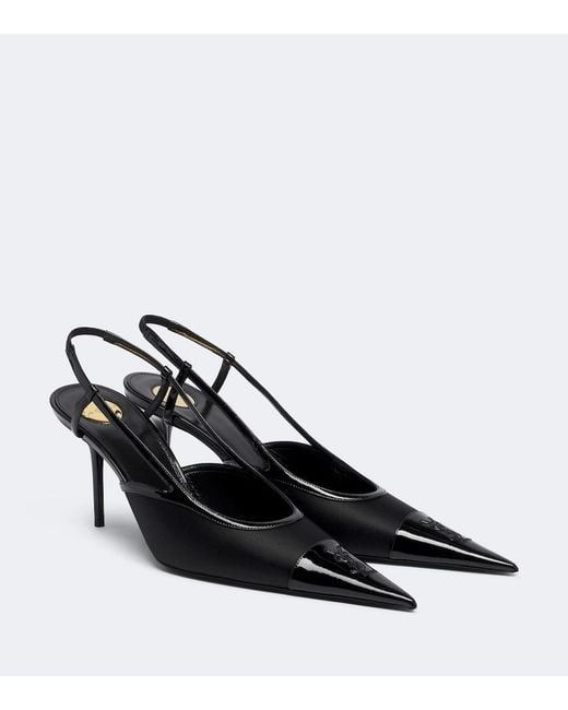 Saint Laurent Black Renee Satin And Leather Slingback Pumps