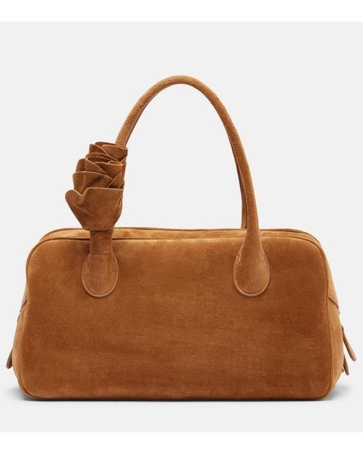Magda Butrym Brown Brigitte Small Floral-Applique Suede Tote Bag