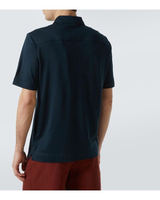 Zegna Polohemd Aus Baumwolle Und Seide in Blue für Herren