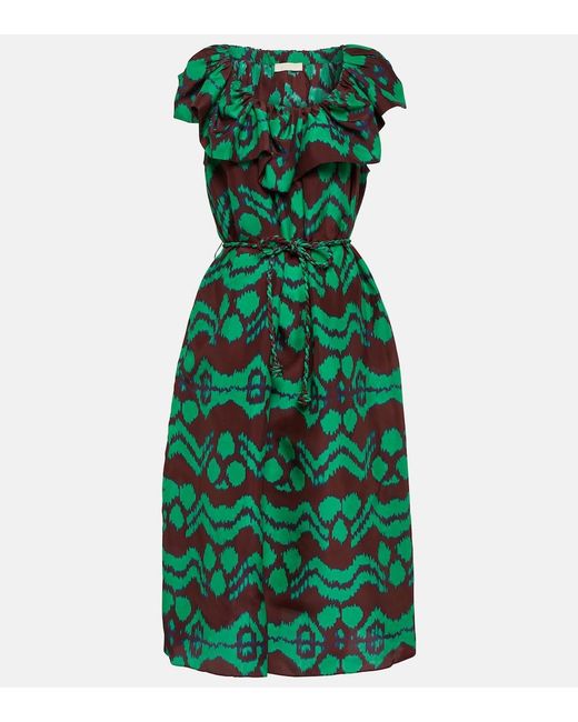 Ulla Johnson Green Anora Printed Silk Midi Dress