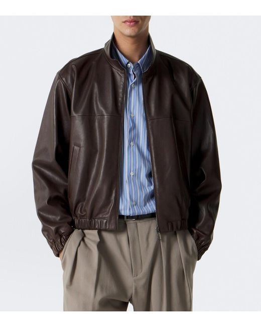 Saint Laurent Brown Leather Blouson Jacket for men