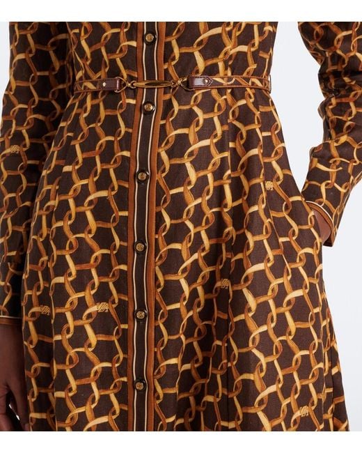 Zimmermann Brown Belted Printed Linen Shirt Dress