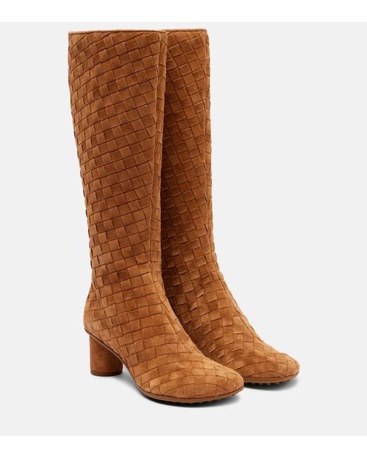 Bottega Veneta Brown Atomic Intrecciato Suede Knee-High Boots