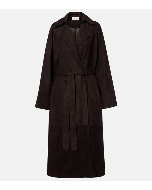 The Row Black Solana Suede Wrap Coat