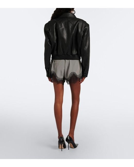 Frankie Shop Gray Dalia Checked Lace-Trimmed Satin Shorts