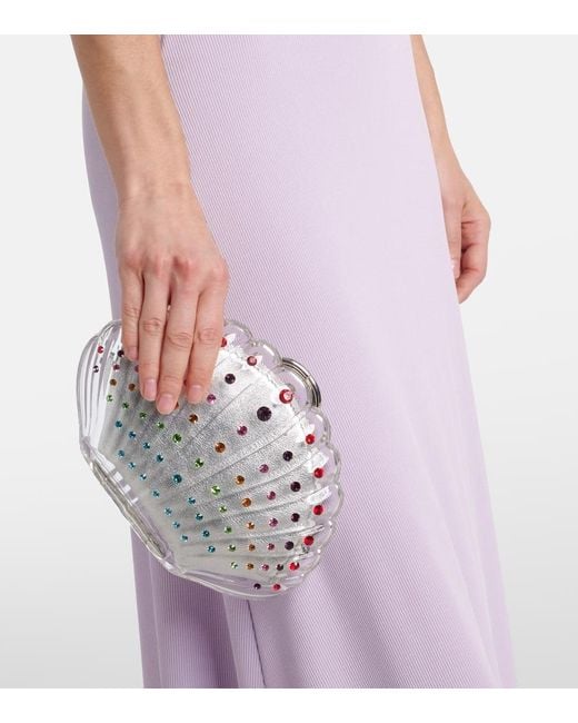Aquazzura Multicolor Crystal Shell Embellished Clutch
