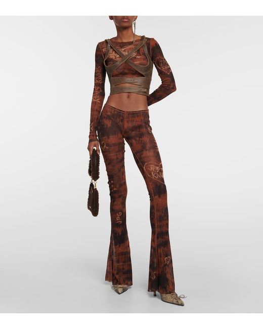 X KNWLS - Leggings flared in jersey di Jean Paul Gaultier in Brown