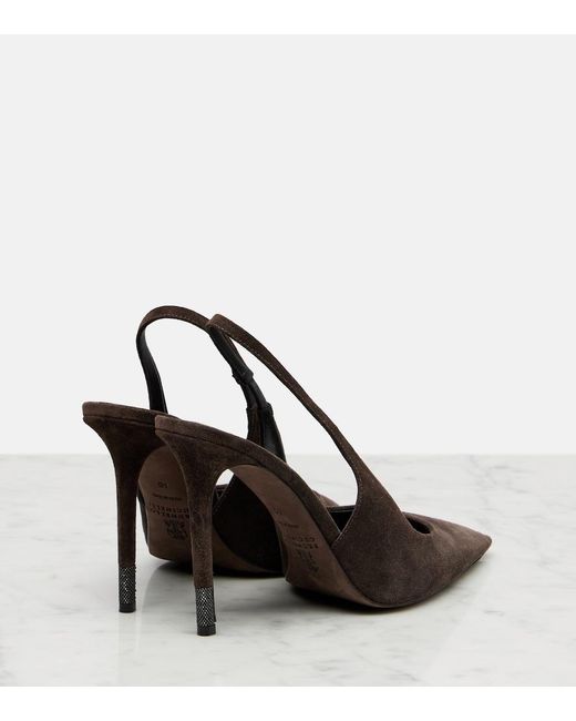 Brunello Cucinelli Black Monili Suede Slingback Pumps