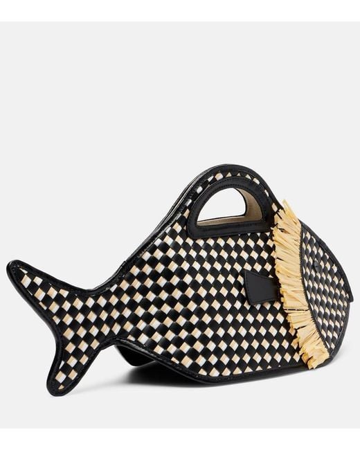 Staud Black Tote Cleo Aus Leder Und Raffiabast