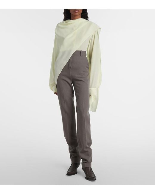 Calvin Klein Natural Kiki Draped Silk Blouse