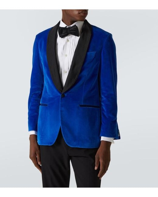 Rubinacci Blue Cotton Velvet Blazer for men