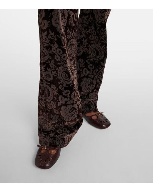 Chloé Black Floral High-Rise Velvet Straight Pants
