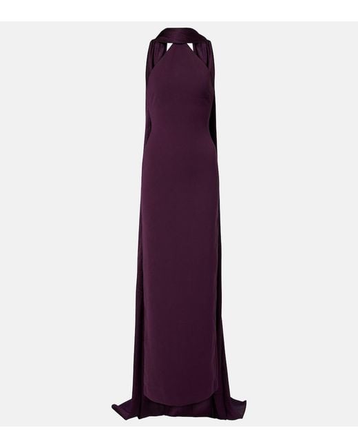Solace London Purple Ophelia Cape-Detail Halterneck Gown