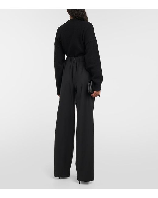 Dolce & Gabbana Black Wool-Blend Wide-Leg Pants