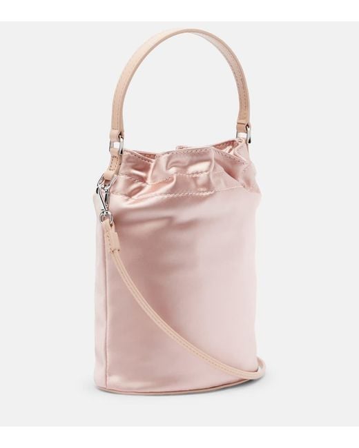 Staud Pink Lila Leather-Trimmed Satin Bucket Bag