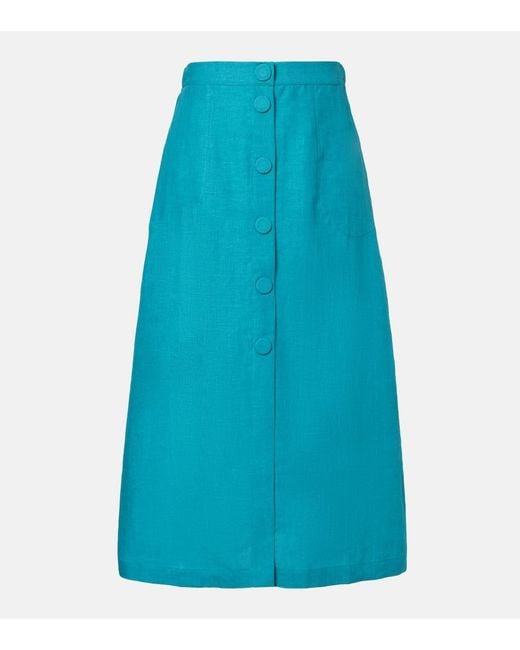 Eres Blue Amusante Linen Midi Skirt