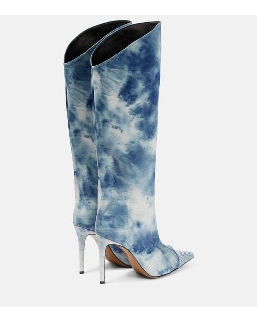 Alexandre Vauthier Blue Tie-Dye Denim Knee-High Boots