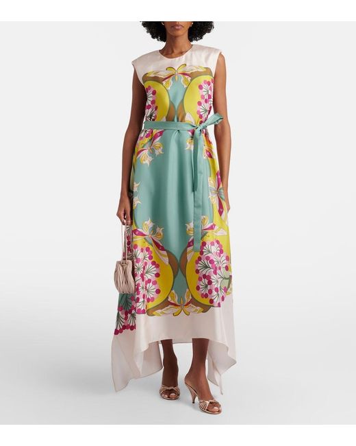 LaDoubleJ Blue San Carlo Printed Silk Satin Midi Dress