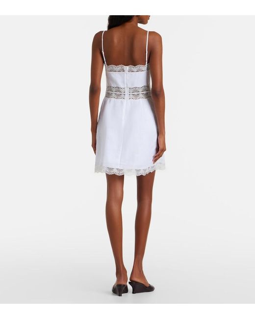 Staud White Amalina Lace-Trimmed Linen Minidress
