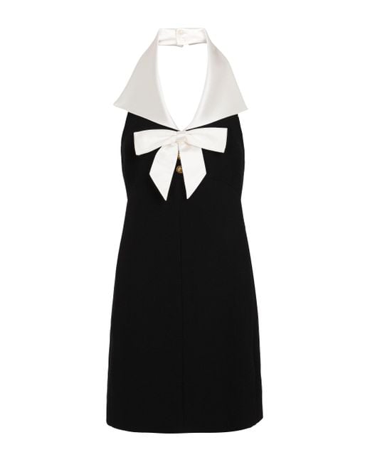 Saint Laurent Black Wool And Silk Halterneck Minidress