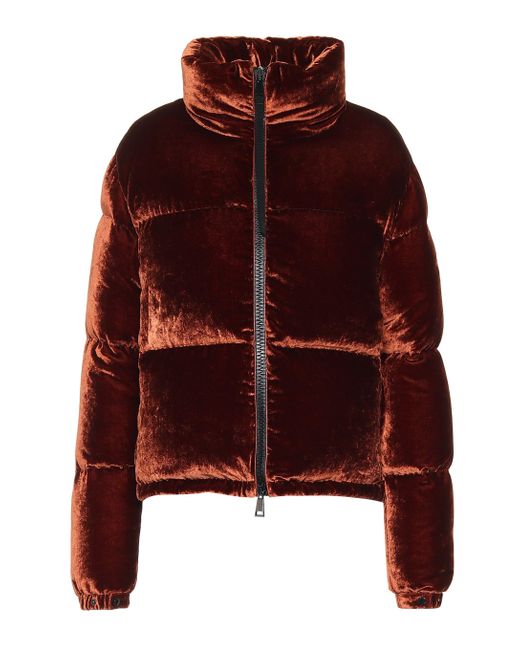 Moncler Rimac Velvet Puffer Jacket in Brown (Red) | Lyst Canada