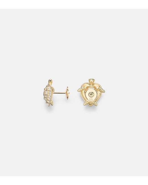 Yvonne Léon White Tortue Coeur 9Kt Earrings With Diamonds