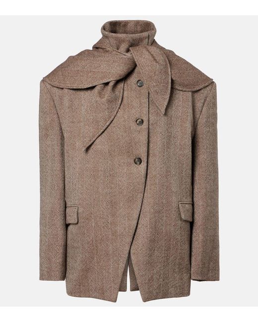 Magda Butrym Brown Herringbone Hooded Wool-Blend Blazer