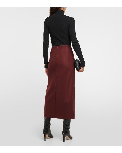 Patou Purple Front-Slit Wool-Blend Midi Skirt