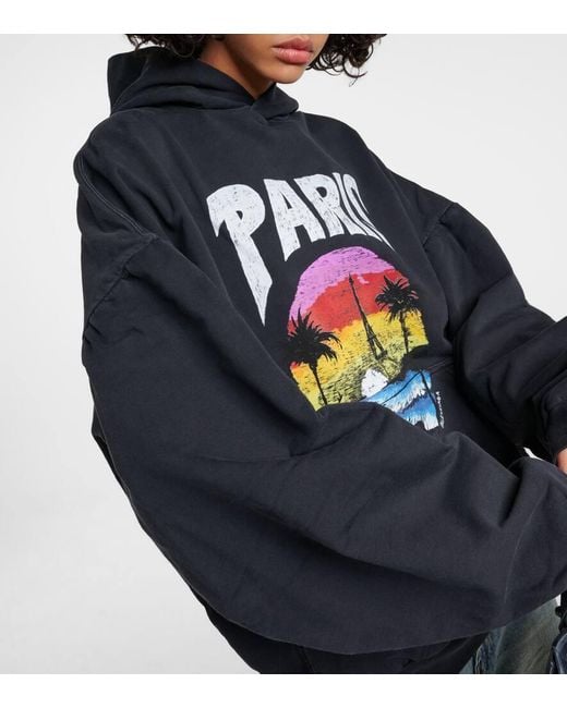 Sudadera De Algodon Oversized Estampada Balenciaga de color Blue