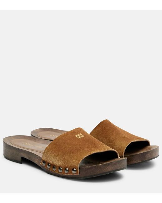 【関税&送料込】Miu Miu Brown Suede Clogs Miu Miu faded-suede Clogs | Brown | FARFETCH CA