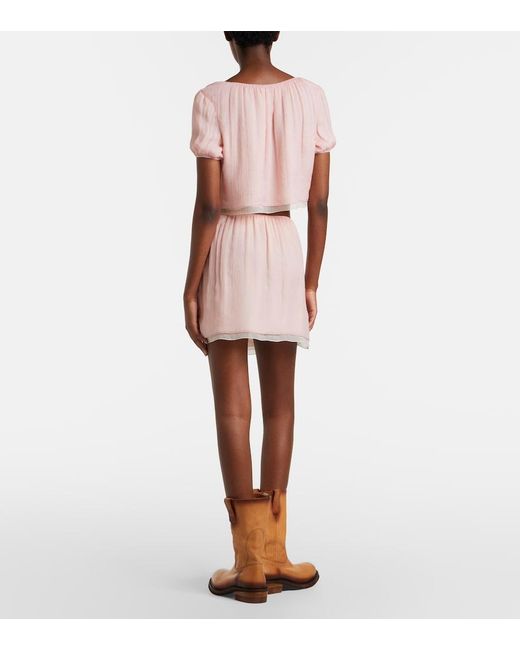 Miu Miu Pink Layered Silk Chiffon Miniskirt