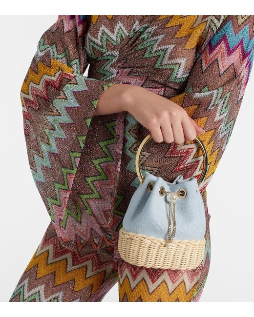 Jimmy Choo Blue Bon Bon Canvas And Wicker Bucket Bag