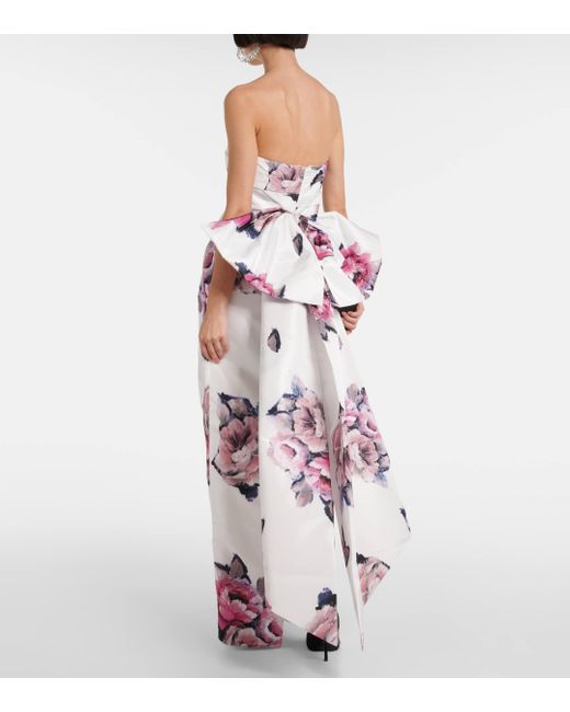 Rebecca Vallance White Aveline Floral Strapless Taffeta Gown