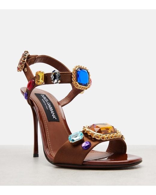Dolce & Gabbana Brown Keira 2.0 Embellished Satin Sandals