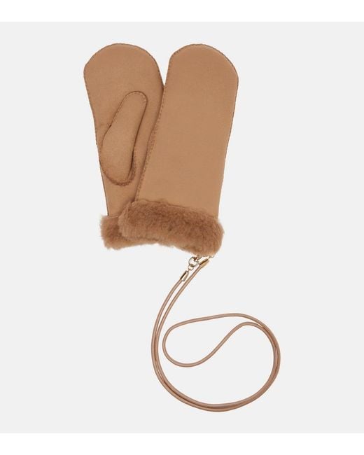 Max Mara White Sand Shearling-Lined Mittens