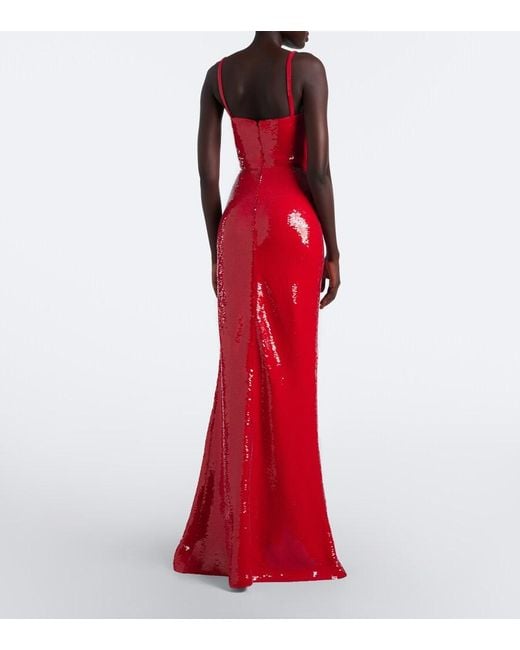 David Koma Red Floral-Applique Sequined Gown
