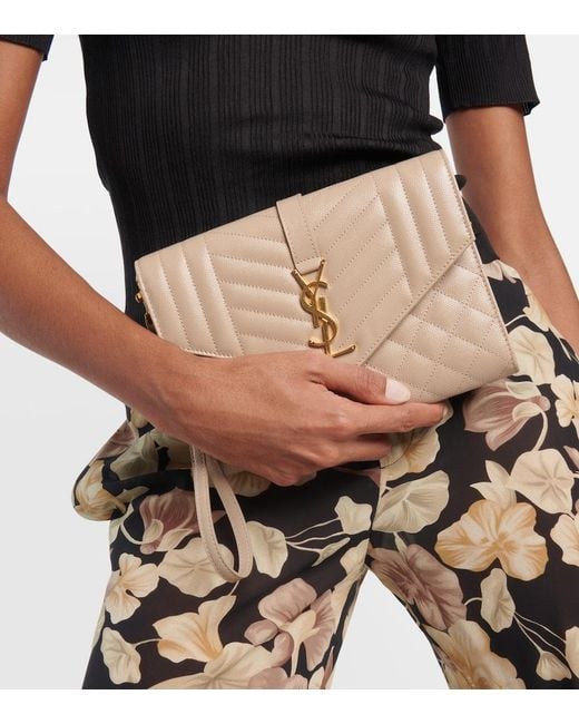 Saint Laurent Natural Envelope Matelasse Leather Clutch