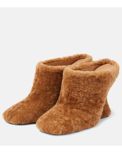 Dries Van Noten Brown Shearling Wedge Mules