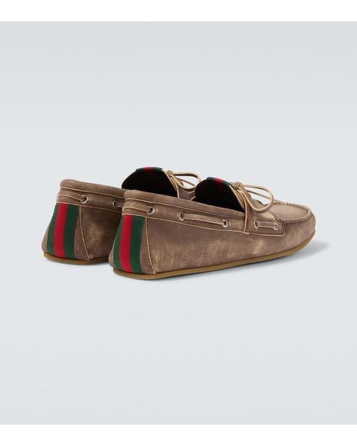 Gucci White Web Stripe Leather Boat Shoes for men