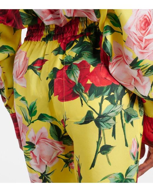 Dolce & Gabbana Yellow Floral Silk Straight Pants