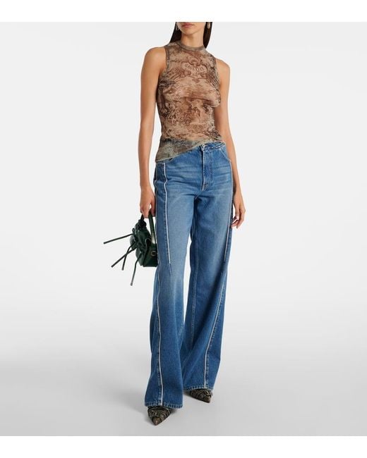 Jean Paul Gaultier Gray Bedrucktes Top Medaillon Aus Mesh