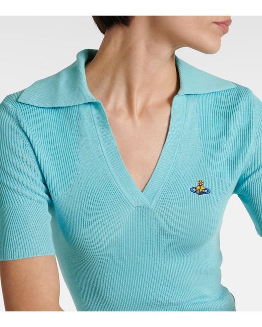 Vivienne Westwood Blue Marina Ribbed-Knit Cotton Polo Shirt